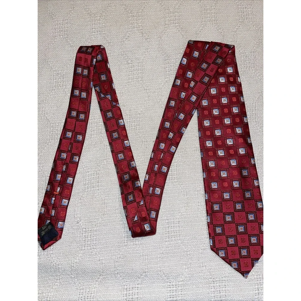 Ermenegildo Zegna Men’s Dress Tie Sz 59” 3.5” Red Geometric Business Formal NWOT
